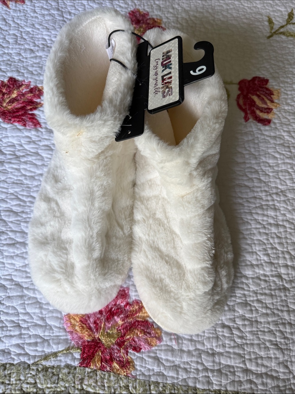 Muk Luks Women's Plush Faux-Fur Slipper Booties - Cream White